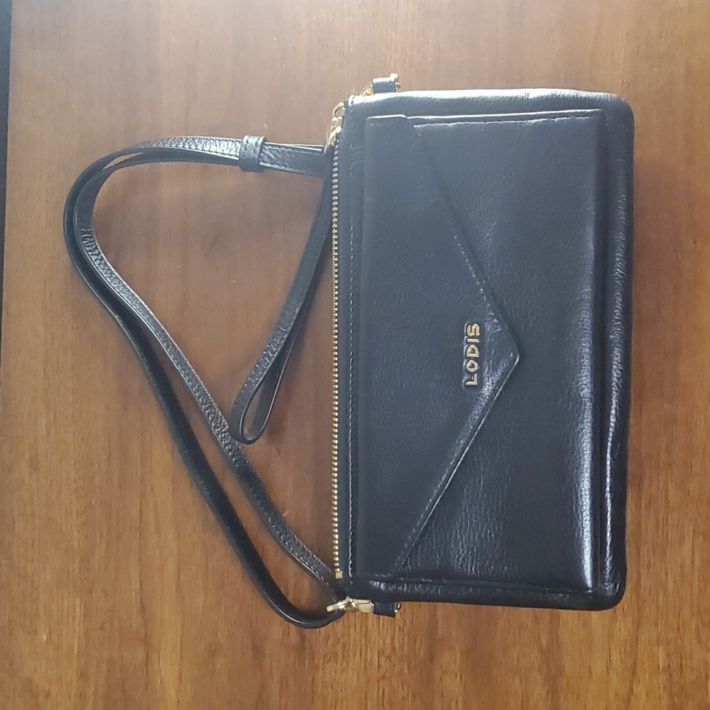 Lodis black leather convertible crossbody